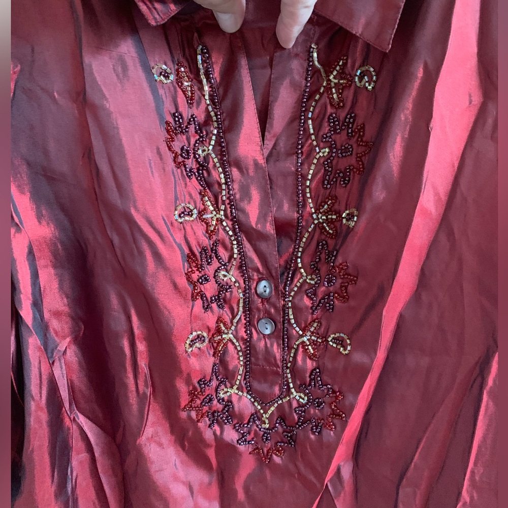 Y2k Bohemian Iridescent Beaded 1/4 Button Down - image 3